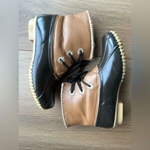 Jack Rogers duck boots brown tan with gold trim size 9